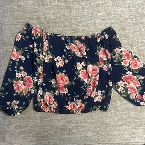 Papaya Floral Off-Shoulder Blouse - Navy and Pink